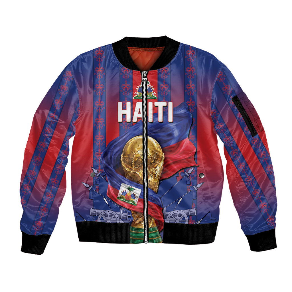 Custom Haiti Football 2026 Sleeve Zip Bomber Jacket Les Grenadiers Voodoo Veve Pride