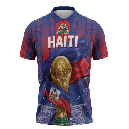 Custom Haiti Football 2026 Zipper Polo Shirt Les Grenadiers Voodoo Veve Pride