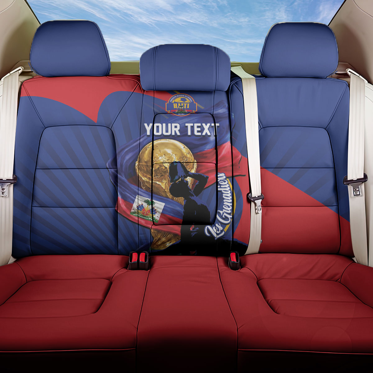 Personalized Haiti Football Champions Back Car Seat Cover National Pride Gold Trophy