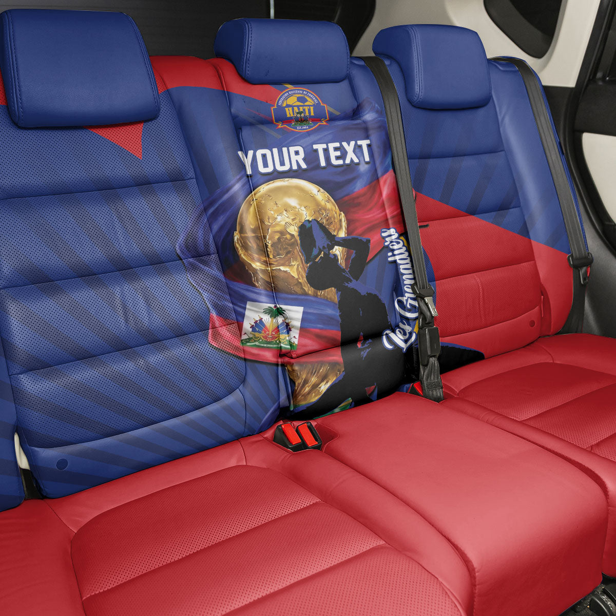 Personalized Haiti Football Champions Back Car Seat Cover National Pride Gold Trophy