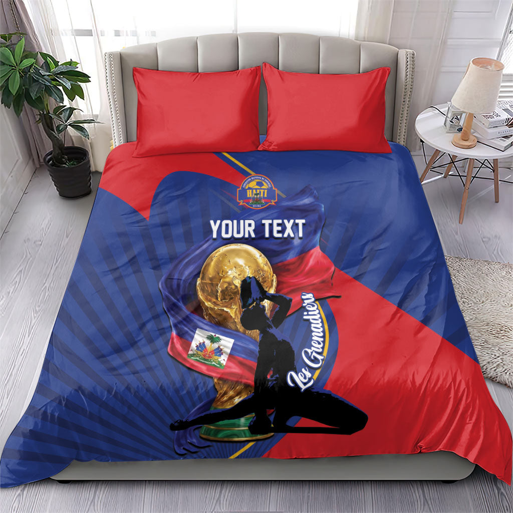 Personalized Haiti Football Champions Bedding Set National Pride Gold Trophy