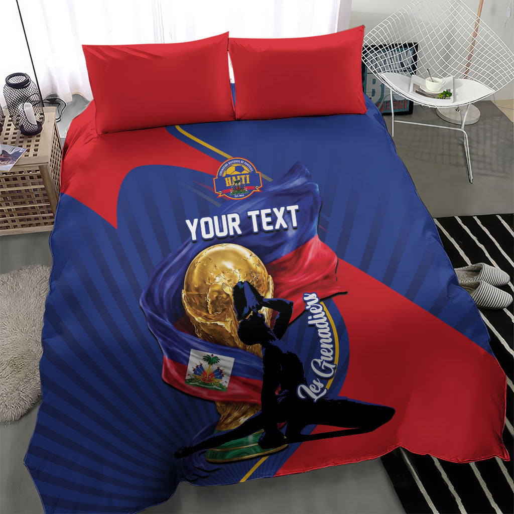 Personalized Haiti Football Champions Bedding Set National Pride Gold Trophy