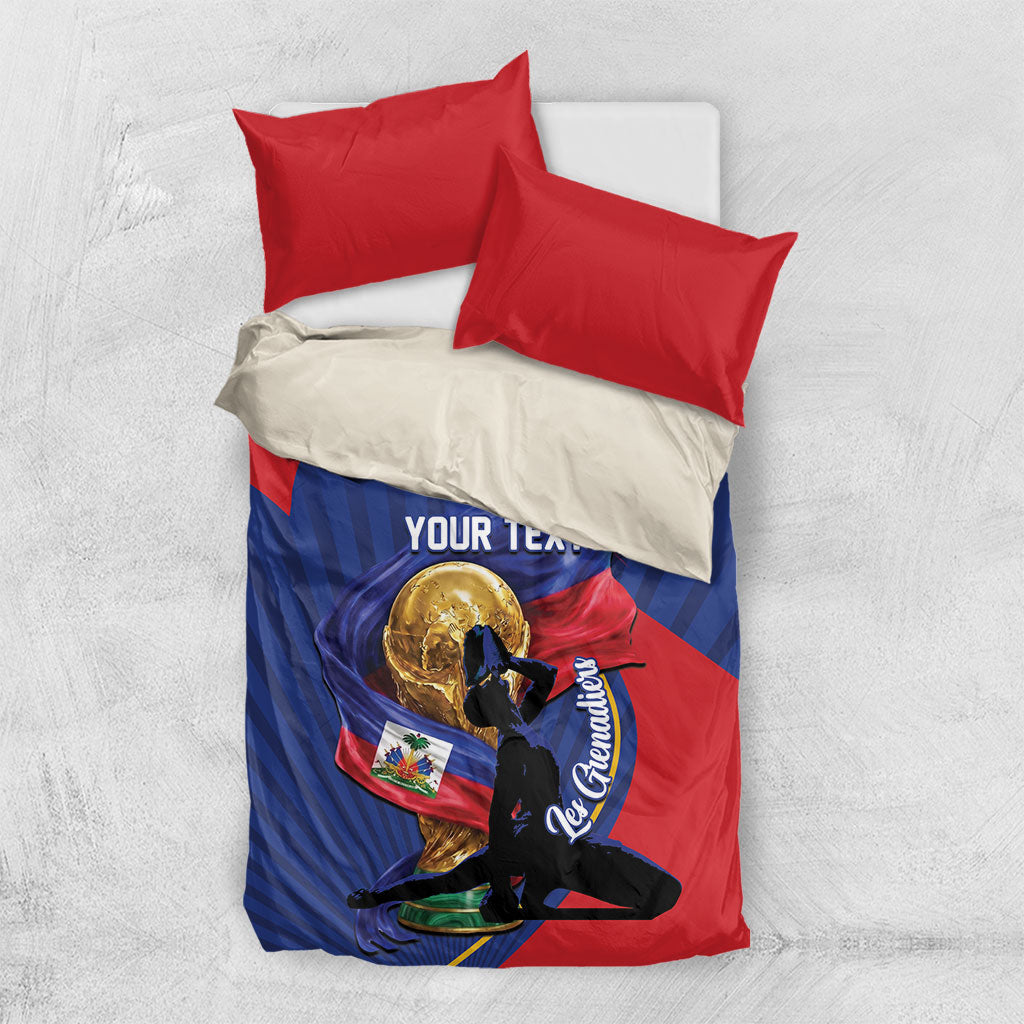 Personalized Haiti Football Champions Bedding Set National Pride Gold Trophy