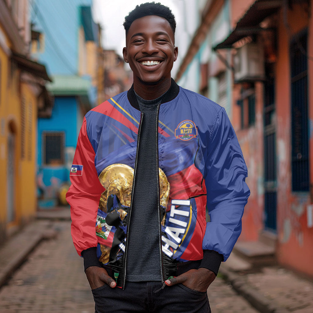 Personalized Haiti Football Champions Bomber Jacket National Pride Gold Trophy