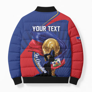 Personalized Haiti Football Champions Bomber Puffer Jacket National Pride Gold Trophy