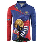 Personalized Haiti Football Champions Button Sweatshirt National Pride Gold Trophy