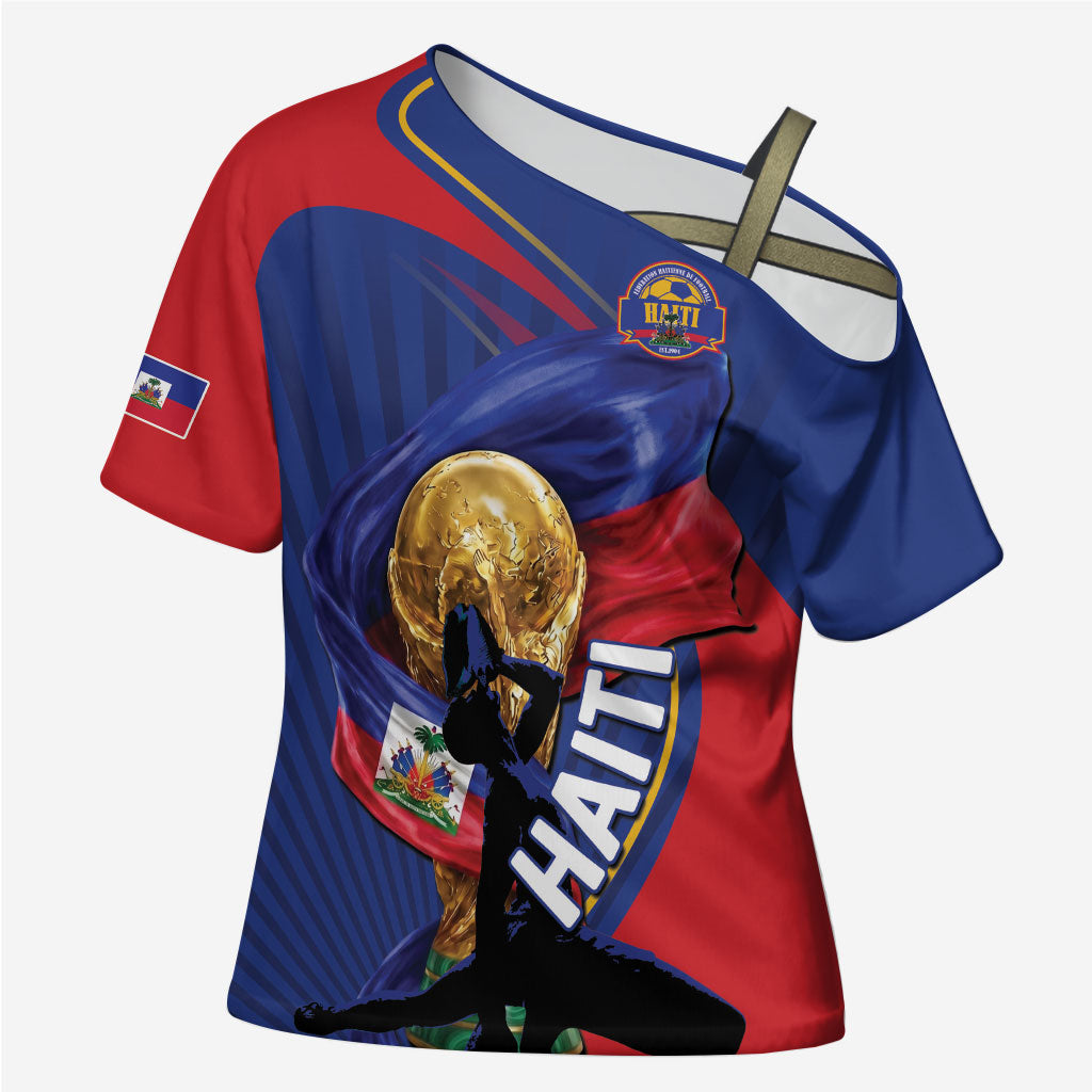 Personalized Haiti Football Champions Cross Shoulder Shirt National Pride Gold Trophy
