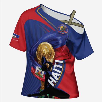 Personalized Haiti Football Champions Cross Shoulder Shirt National Pride Gold Trophy