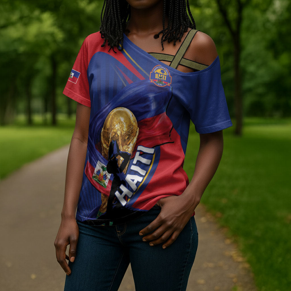 Personalized Haiti Football Champions Cross Shoulder Shirt National Pride Gold Trophy