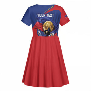 Personalized Haiti Football Champions Kid Short Sleeve Dress National Pride Gold Trophy