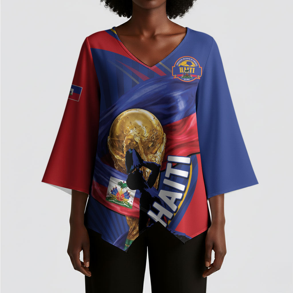 Personalized Haiti Football Champions Kimono Sleeve Blouse National Pride Gold Trophy