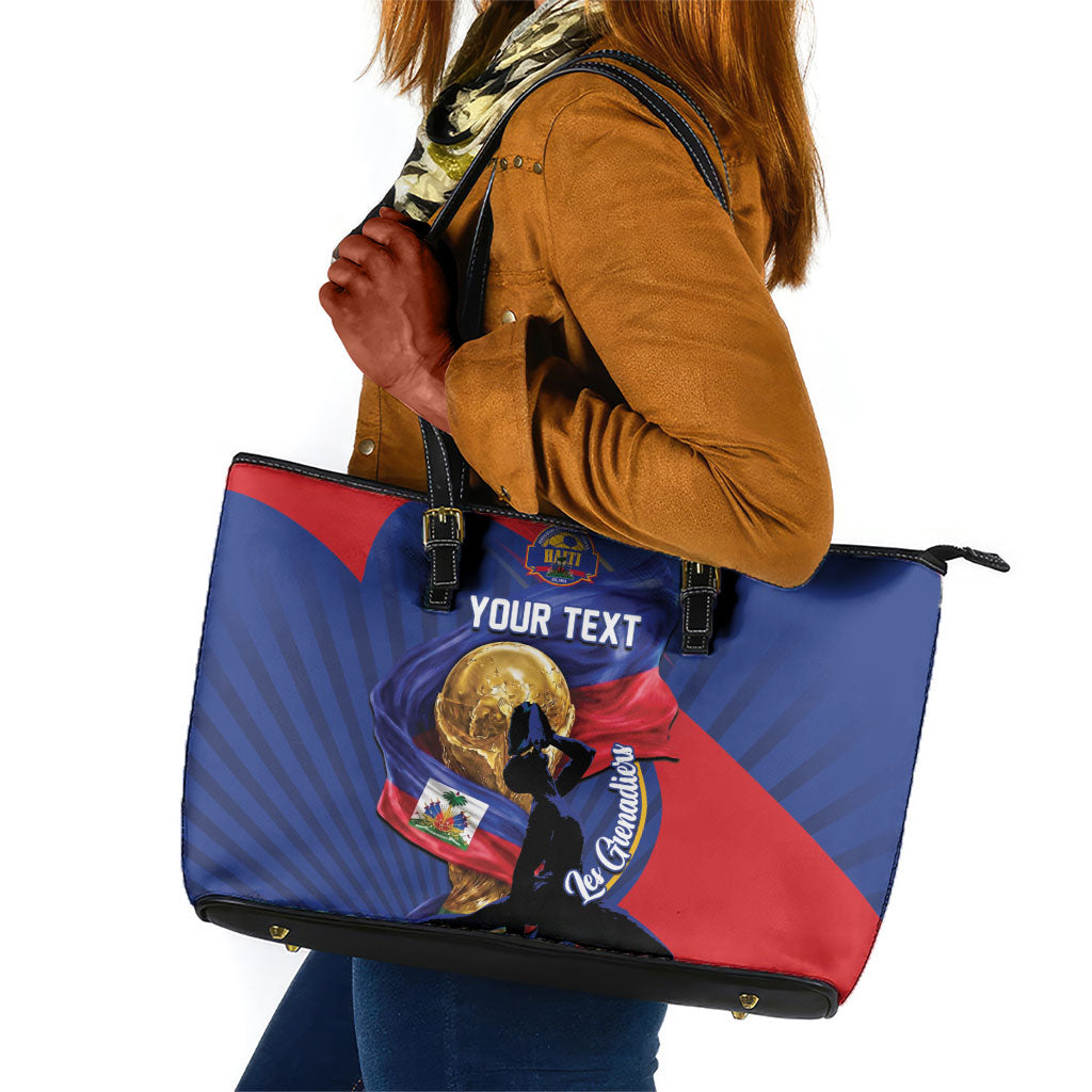 Personalized Haiti Football Champions Leather Tote Bag National Pride Gold Trophy