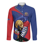 Personalized Haiti Football Champions Long Sleeve Button Shirt National Pride Gold Trophy