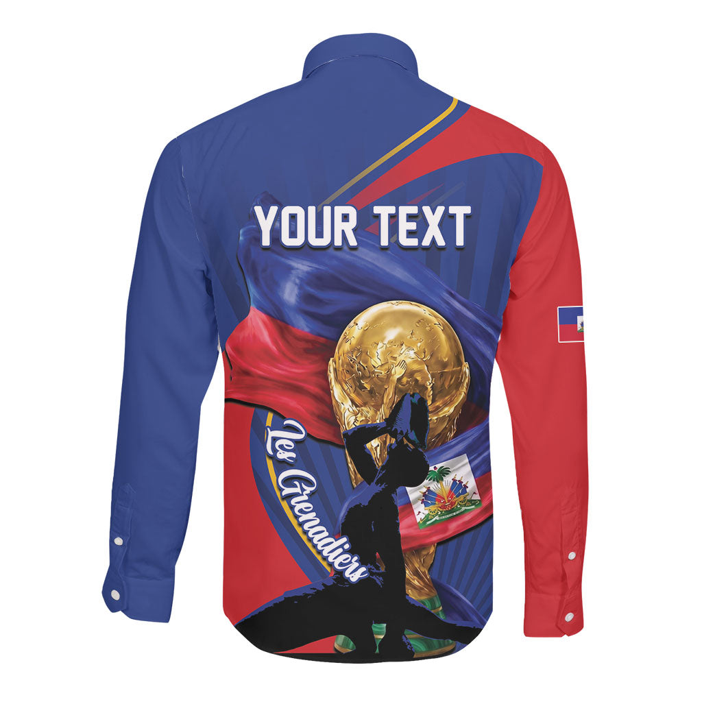 Personalized Haiti Football Champions Long Sleeve Button Shirt National Pride Gold Trophy
