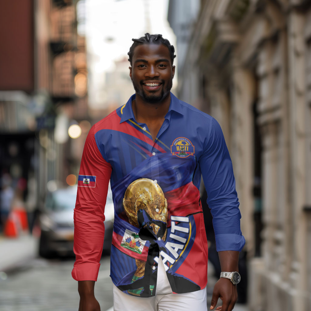 Personalized Haiti Football Champions Long Sleeve Button Shirt National Pride Gold Trophy