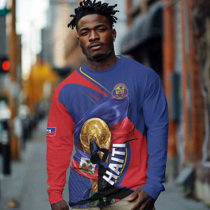 Personalized Haiti Football Champions Long Sleeve Shirt National Pride Gold Trophy