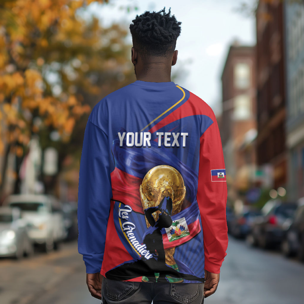 Personalized Haiti Football Champions Long Sleeve Shirt National Pride Gold Trophy