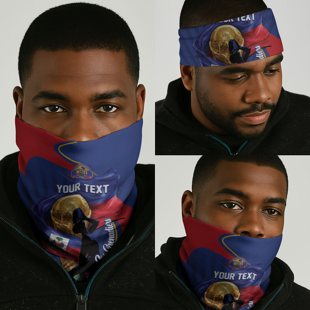 Personalized Haiti Football Champions Neck Gaiter National Pride Gold Trophy