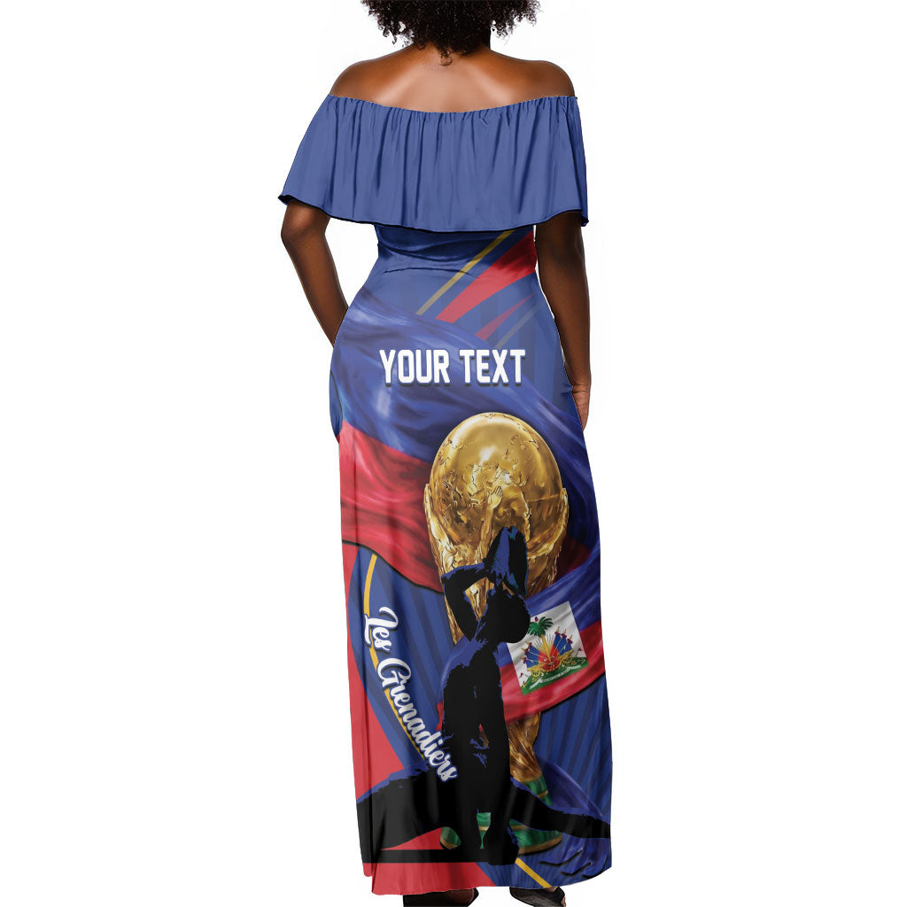 Personalized Haiti Football Champions Off Shoulder Maxi Dress National Pride Gold Trophy