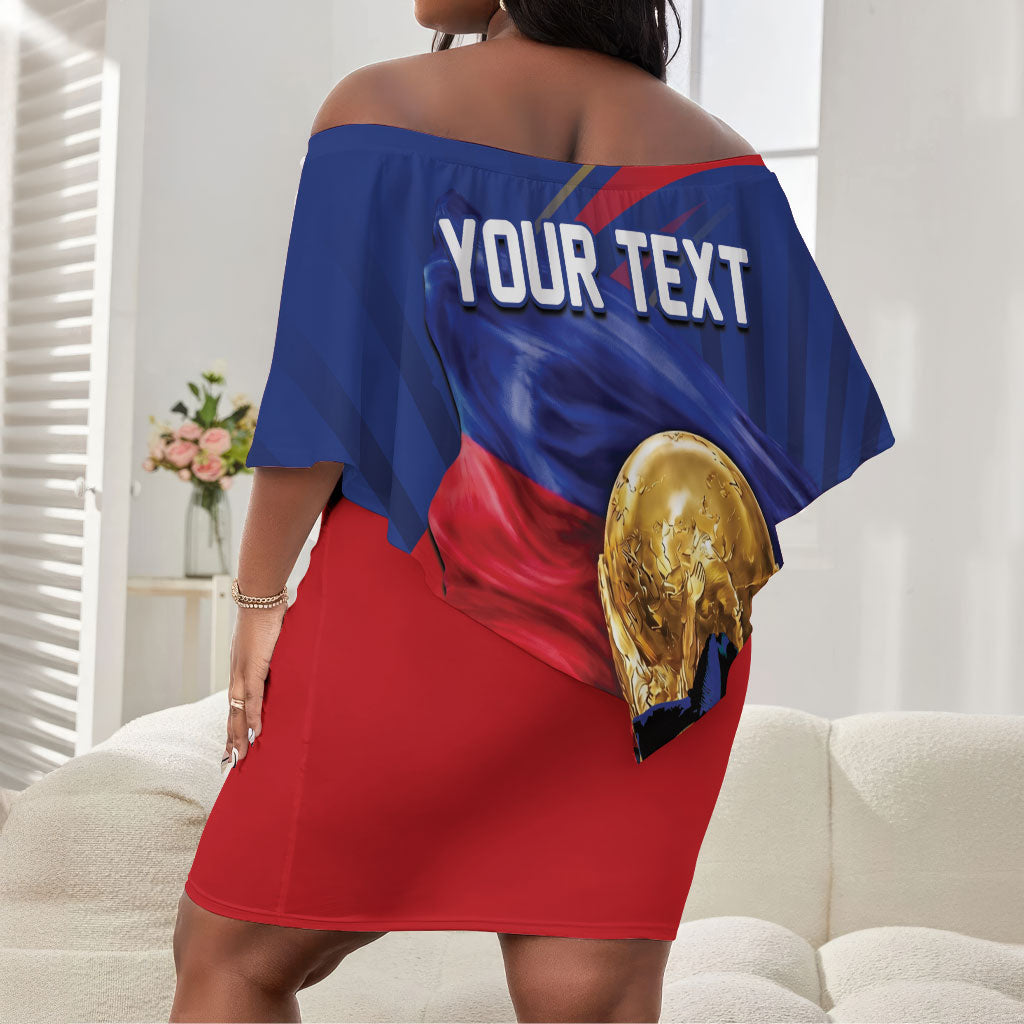 Personalized Haiti Football Champions Off Shoulder Short Dress National Pride Gold Trophy
