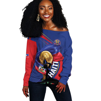 Personalized Haiti Football Champions Off Shoulder Sweater National Pride Gold Trophy