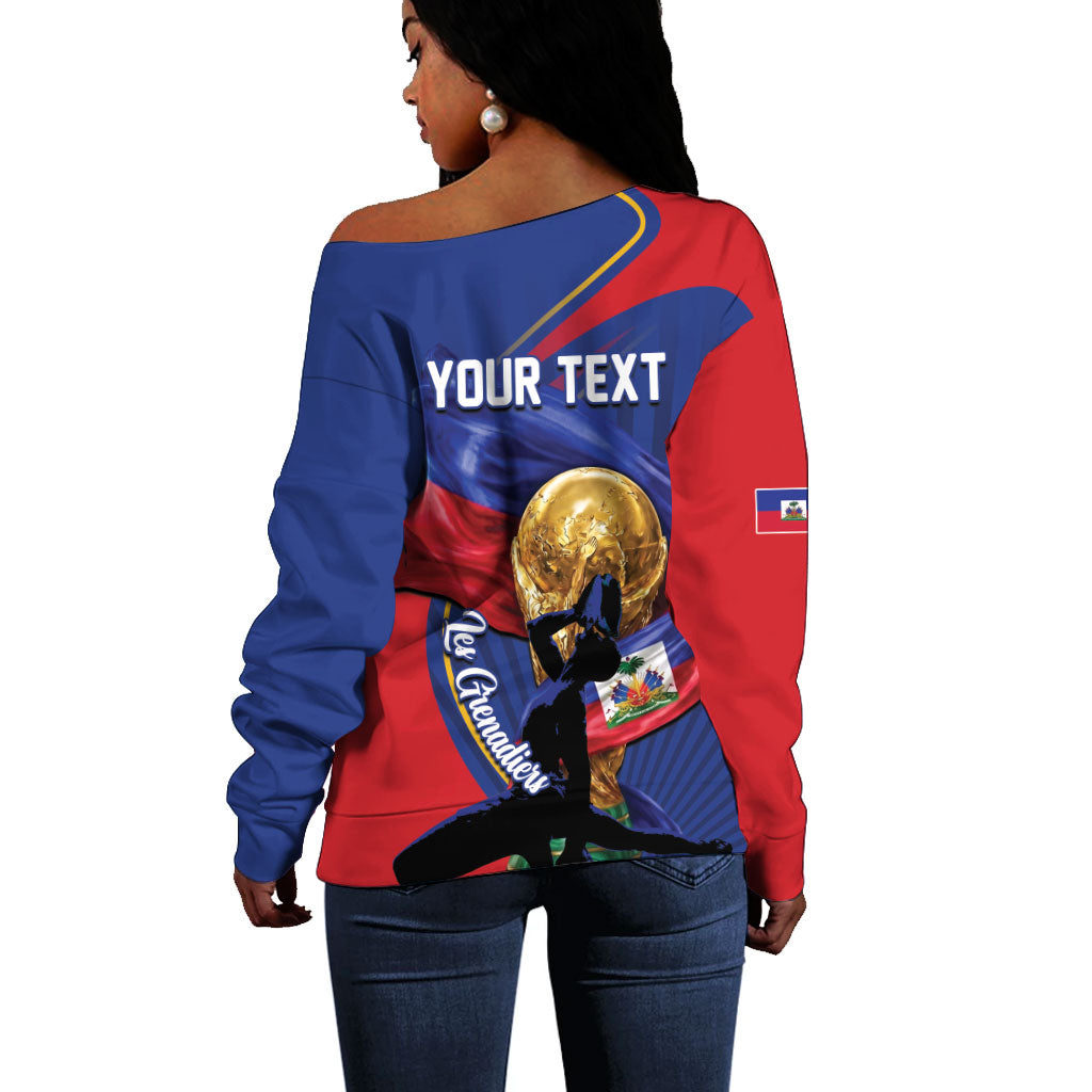 Personalized Haiti Football Champions Off Shoulder Sweater National Pride Gold Trophy