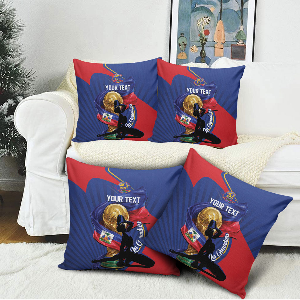 Personalized Haiti Football Champions Pillow Cover National Pride Gold Trophy