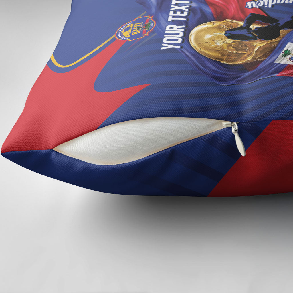 Personalized Haiti Football Champions Pillow Cover National Pride Gold Trophy