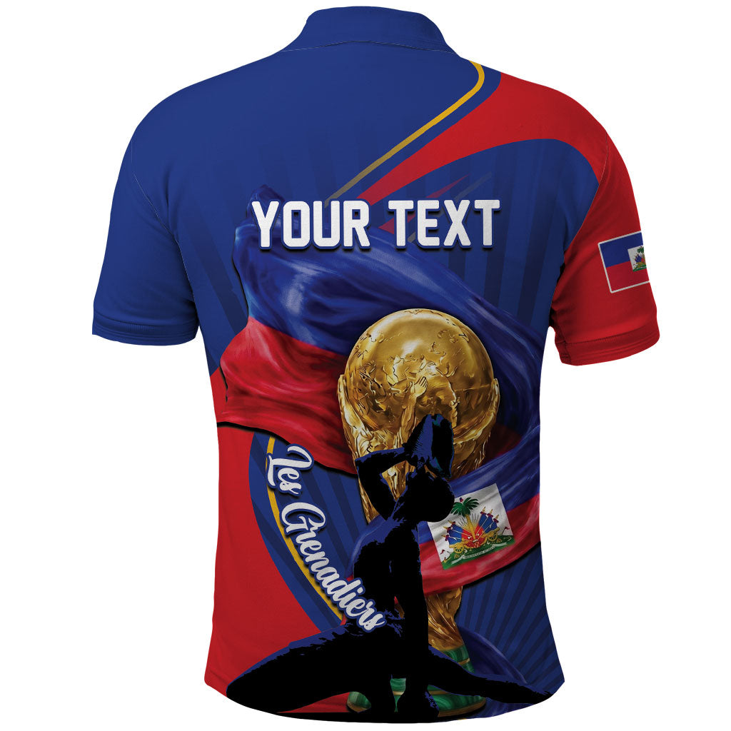 Personalized Haiti Football Champions Polo Shirt National Pride Gold Trophy