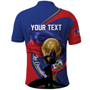 Personalized Haiti Football Champions Polo Shirt National Pride Gold Trophy