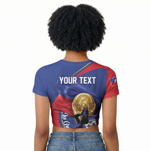 Personalized Haiti Football Champions Raglan Cropped T shirt National Pride Gold Trophy
