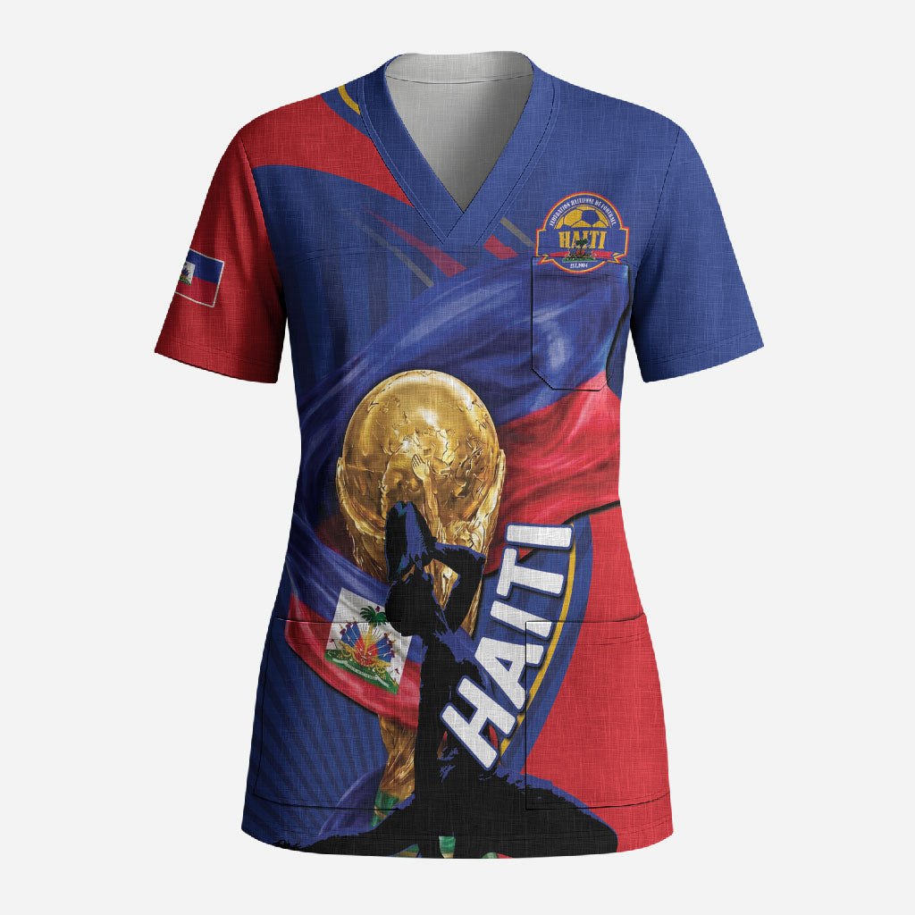 Personalized Haiti Football Champions Scrub Top National Pride Gold Trophy