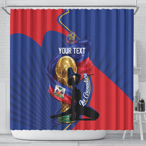 Personalized Haiti Football Champions Shower Curtain National Pride Gold Trophy