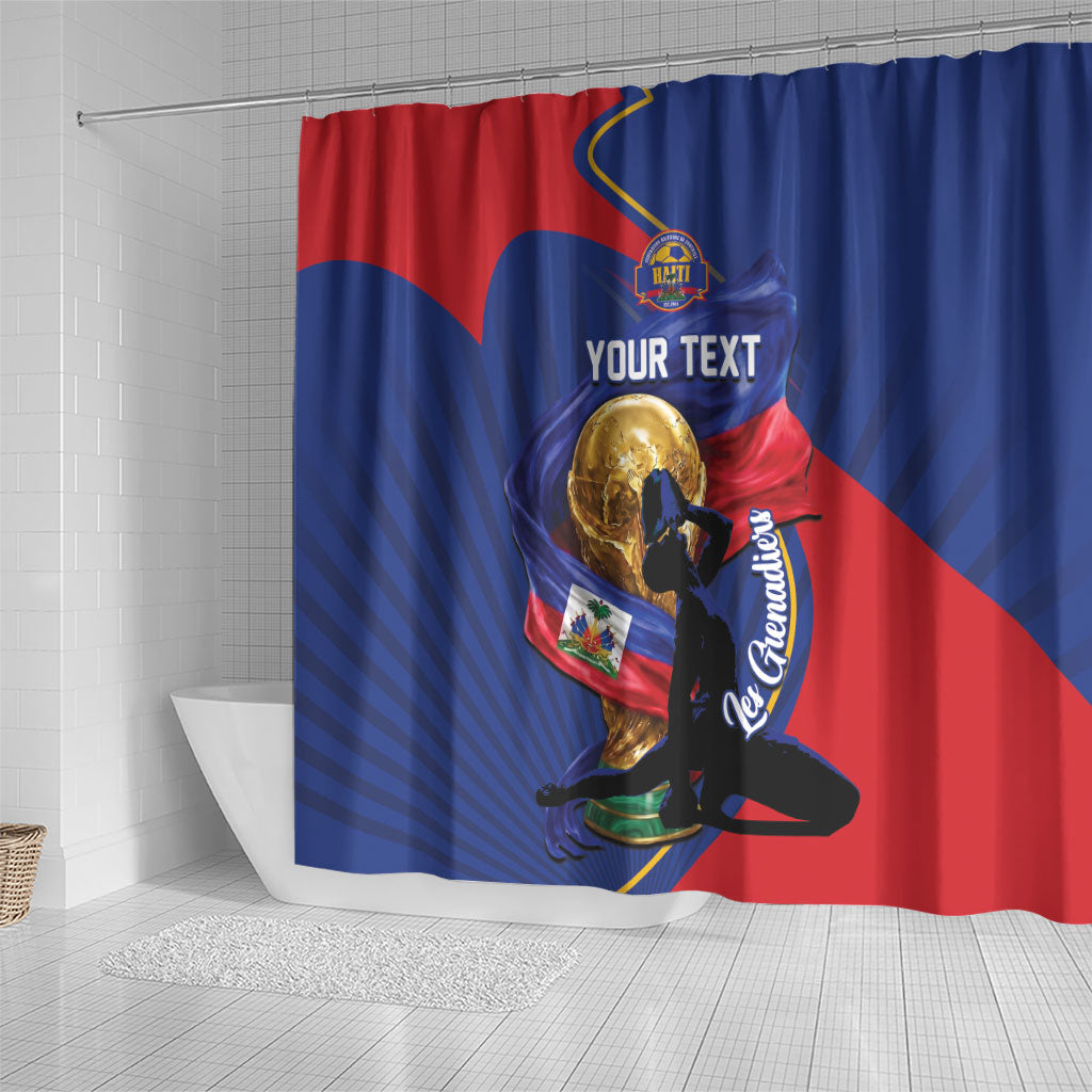 Personalized Haiti Football Champions Shower Curtain National Pride Gold Trophy