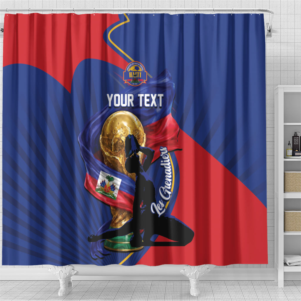 Personalized Haiti Football Champions Shower Curtain National Pride Gold Trophy
