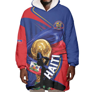 Personalized Haiti Football Champions Wearable Blanket Hoodie National Pride Gold Trophy