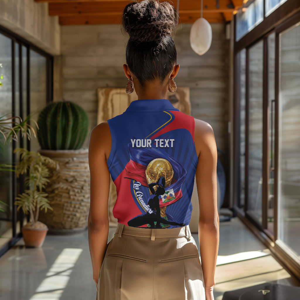 Personalized Haiti Football Champions Women Sleeveless Polo Shirt National Pride Gold Trophy