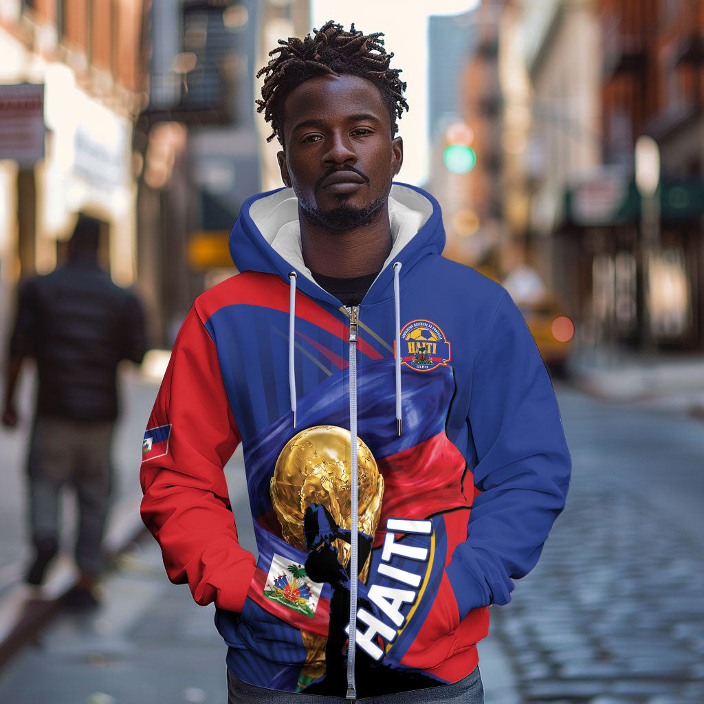 Personalized Haiti Football Champions Zip Hoodie National Pride Gold Trophy