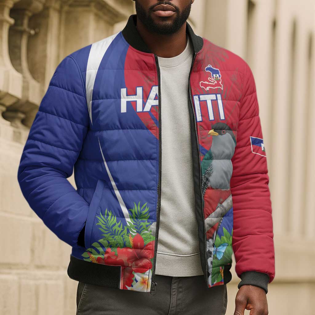 Personalized Afro-Haitians Bomber Puffer Jacket Hispaniolan Trogon Sporty Style