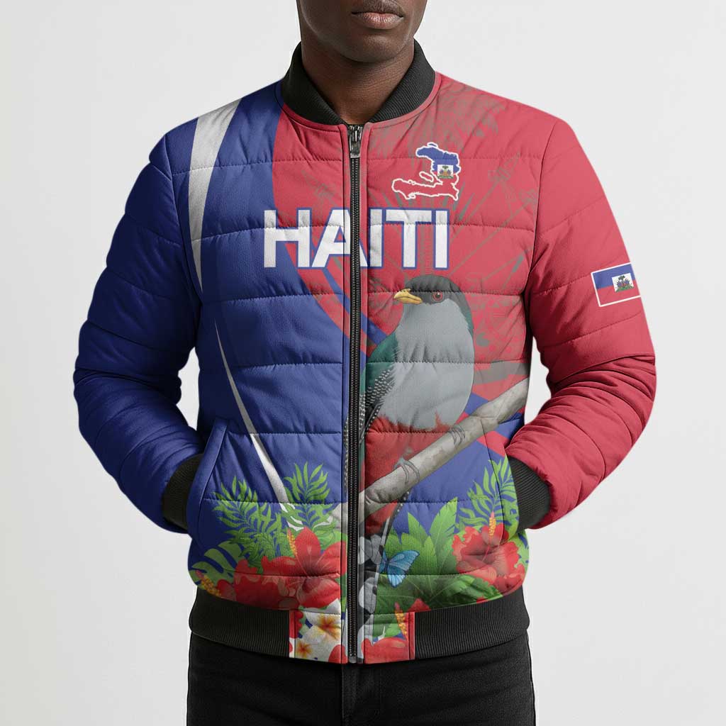 Personalized Afro-Haitians Bomber Puffer Jacket Hispaniolan Trogon Sporty Style
