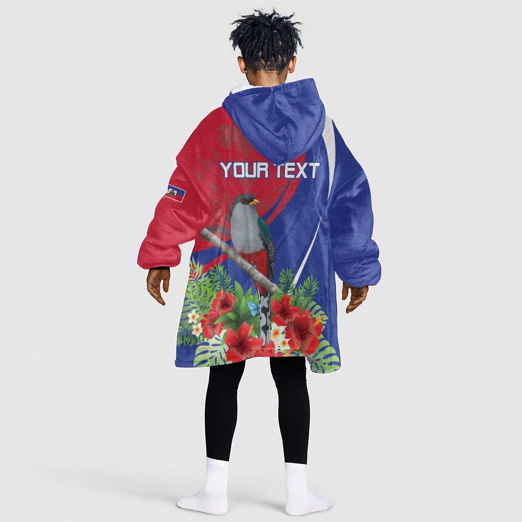 Personalized Afro-Haitians Kid Wearable Blanket Hoodie Hispaniolan Trogon Sporty Style - African Pride