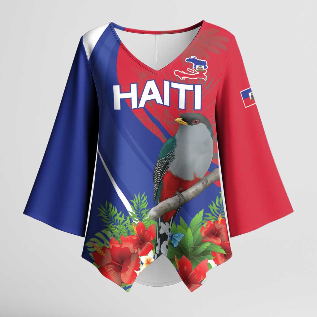 Personalized Afro-Haitians Kimono Sleeve Blouse Hispaniolan Trogon Sporty Style