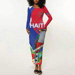 Personalized Afro-Haitians Long Sleeve Bodycon Dress Hispaniolan Trogon Sporty Style - African Pride