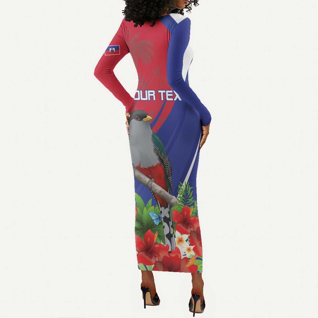 Personalized Afro-Haitians Long Sleeve Bodycon Dress Hispaniolan Trogon Sporty Style - African Pride