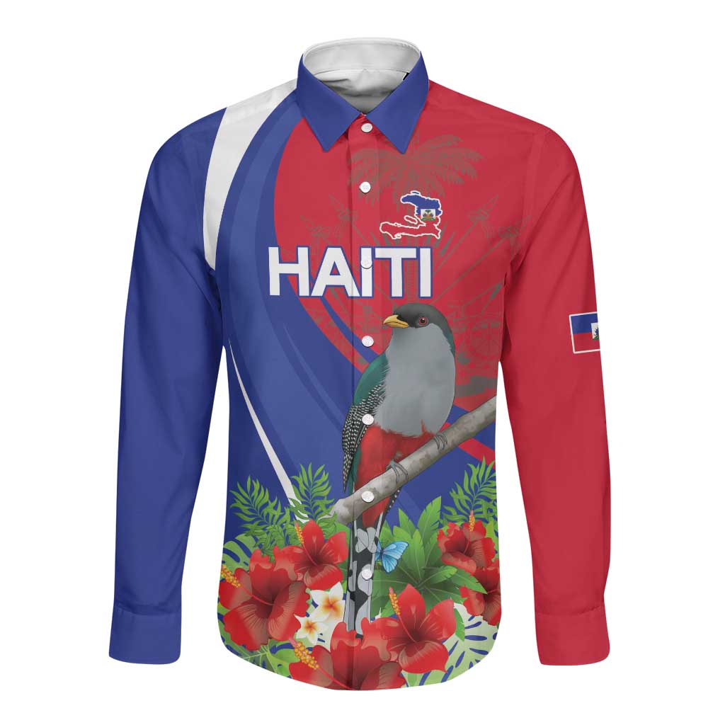 Personalized Afro-Haitians Long Sleeve Button Shirt Hispaniolan Trogon Sporty Style - African Pride