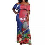Personalized Afro-Haitians Off Shoulder Maxi Dress Hispaniolan Trogon Sporty Style - African Pride