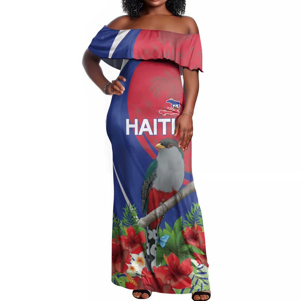 Personalized Afro-Haitians Off Shoulder Maxi Dress Hispaniolan Trogon Sporty Style - African Pride
