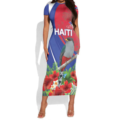 Personalized Afro-Haitians Short Sleeve Bodycon Dress Hispaniolan Trogon Sporty Style LT18