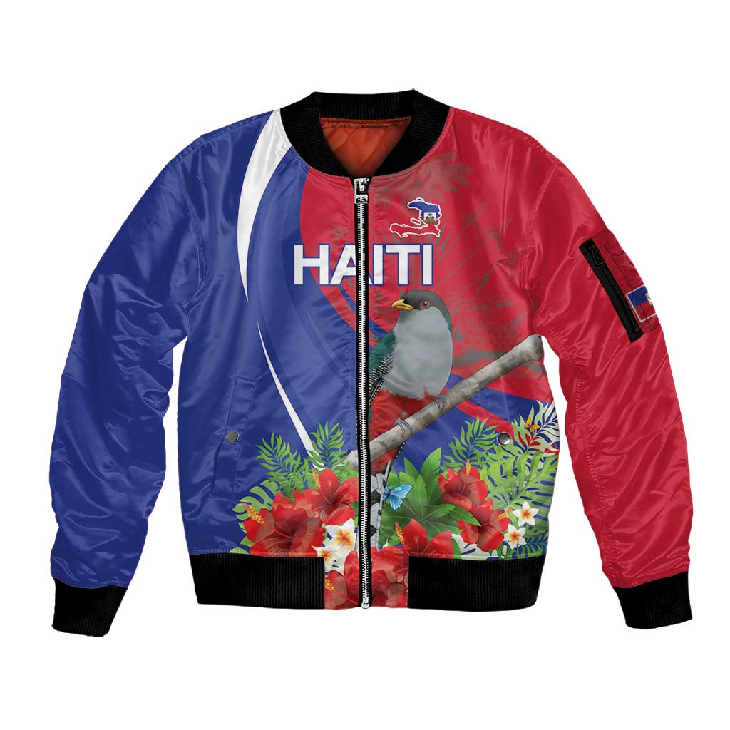 Personalized Afro-Haitians Sleeve Zip Bomber Jacket Hispaniolan Trogon Sporty Style - African Pride
