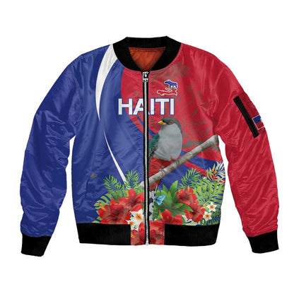 Personalized Afro-Haitians Sleeve Zip Bomber Jacket Hispaniolan Trogon Sporty Style - African Pride